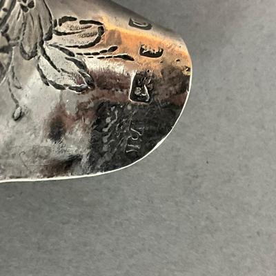 K496 Antique English Repoussé Sterling Silver Punch Ladle with Wood Handle