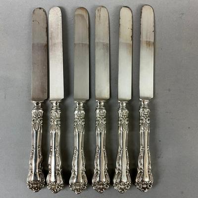 K602 Set Of Six Stieff/Kirk ‘Angelo’ Sterling Handle Dinner Knives