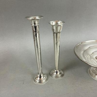 K617 Sterling Silver Weighted Base Vases & Pedestal Dish