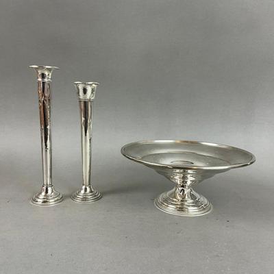 K617 Sterling Silver Weighted Base Vases & Pedestal Dish