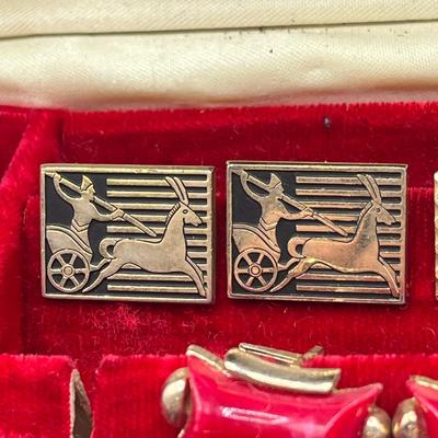 LOT 42: Vintage Men's Jewelry Lot - Tie Clips, Cuff Links, Pins - in Case