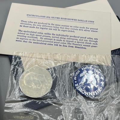 LOT 45: 40% Silver Eisenhower Dollar Proof + Vintage Trinkets and Boxes