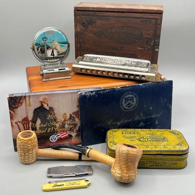 LOT 45: 40% Silver Eisenhower Dollar Proof + Vintage Trinkets and Boxes