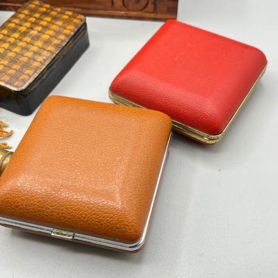 LOT 46: Decorative Mirrored Box w/ Vintage Items - Travel Clocks and More