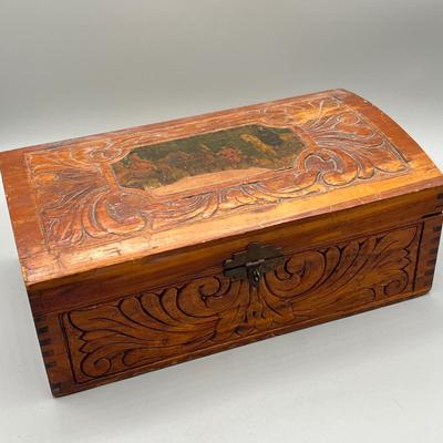 LOT 46: Decorative Mirrored Box w/ Vintage Items - Travel Clocks and More