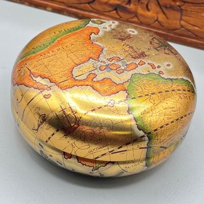 LOT 46: Decorative Mirrored Box w/ Vintage Items - Travel Clocks and More