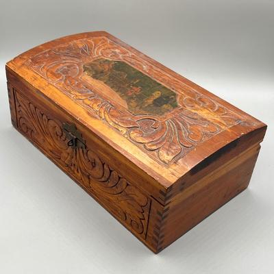 LOT 46: Decorative Mirrored Box w/ Vintage Items - Travel Clocks and More