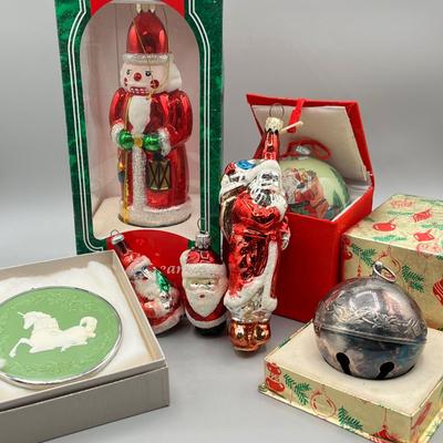 LOT 53: Vintage Holiday Decorations- featuring a Wallace Silversmiths annual silver-plated sleigh bell ornament