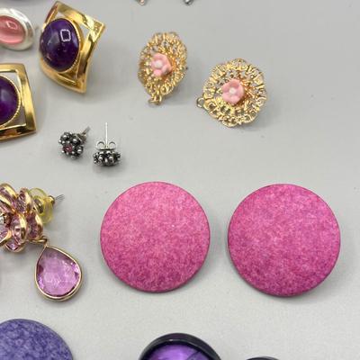 LOT 60: Funky Vintage Pink and Purple Earrings