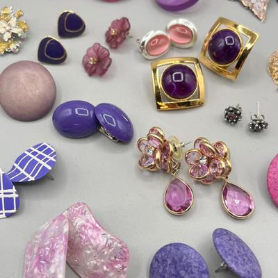 LOT 60: Funky Vintage Pink and Purple Earrings
