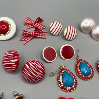 LOT 69: Fun Red Themed Vintage Earrings