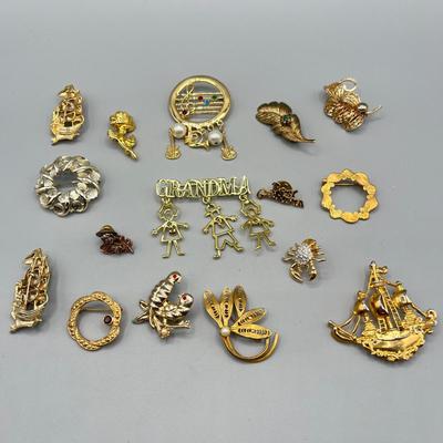 LOT 73: Vintage Pin/Brooch Collection Including Some Birthstone and "Grandma" Pieces