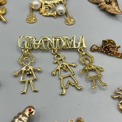 LOT 73: Vintage Pin/Brooch Collection Including Some Birthstone and "Grandma" Pieces