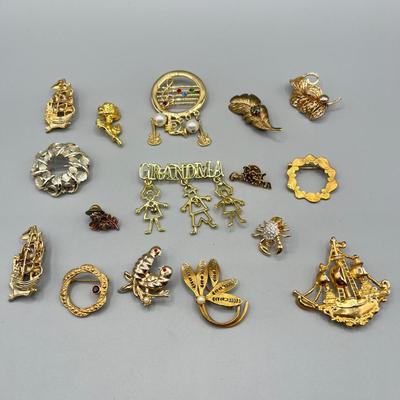 LOT 73: Vintage Pin/Brooch Collection Including Some Birthstone and "Grandma" Pieces
