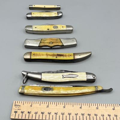 LOT 91: Vintage Blue Diamond Straight Razor and Pocket Knife Collection
