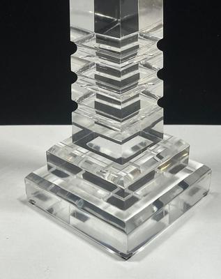 LOT 161: Pair Of MCM Lucite Acrylic Obelisks - 15” And 12”