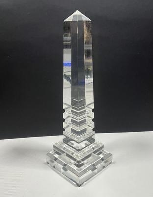 LOT 161: Pair Of MCM Lucite Acrylic Obelisks - 15” And 12”