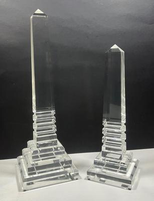 LOT 161: Pair Of MCM Lucite Acrylic Obelisks - 15” And 12”