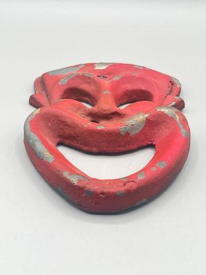 LOT 186: Mid Century Modern Cast Metal Happy Face Drama Mask aka "Clown Devil Face"