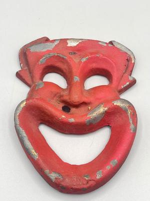 LOT 186: Mid Century Modern Cast Metal Happy Face Drama Mask aka "Clown Devil Face"