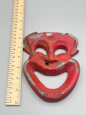 LOT 186: Mid Century Modern Cast Metal Happy Face Drama Mask aka "Clown Devil Face"