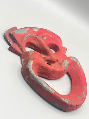 LOT 186: Mid Century Modern Cast Metal Happy Face Drama Mask aka "Clown Devil Face"