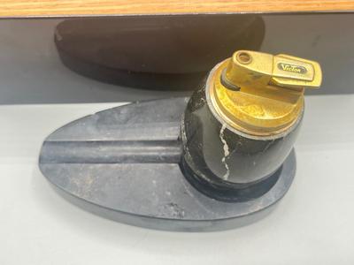 LOT 189: Cigar Afficianado Collection - Humidor, Zippo and Proetheus Lighters, Faux Mable Cigar Lighter With Ashtray and More