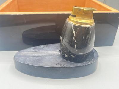 LOT 189: Cigar Afficianado Collection - Humidor, Zippo and Proetheus Lighters, Faux Mable Cigar Lighter With Ashtray and More