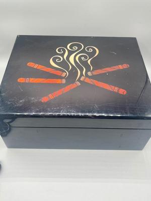 LOT 189: Cigar Afficianado Collection - Humidor, Zippo and Proetheus Lighters, Faux Mable Cigar Lighter With Ashtray and More