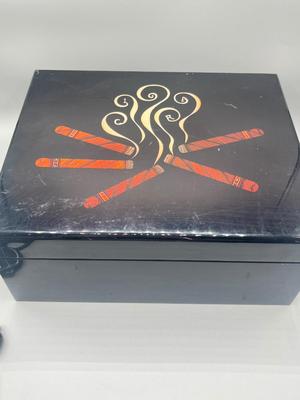 LOT 189: Cigar Afficianado Collection - Humidor, Zippo and Proetheus Lighters, Faux Mable Cigar Lighter With Ashtray and More