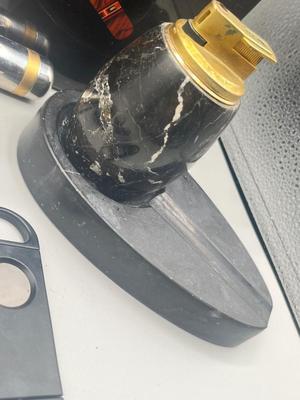 LOT 189: Cigar Afficianado Collection - Humidor, Zippo and Proetheus Lighters, Faux Mable Cigar Lighter With Ashtray and More