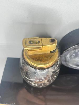 LOT 189: Cigar Afficianado Collection - Humidor, Zippo and Proetheus Lighters, Faux Mable Cigar Lighter With Ashtray and More