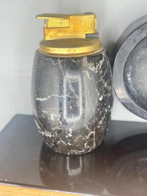 LOT 189: Cigar Afficianado Collection - Humidor, Zippo and Proetheus Lighters, Faux Mable Cigar Lighter With Ashtray and More