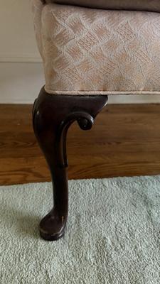 Two Drexel Queen Anne Style Upholstered Wingback Chairs (LR-MG)