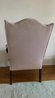 Two Drexel Queen Anne Style Upholstered Wingback Chairs (LR-MG)