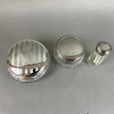K623 Set Of Three Cut Crystal Sterling Lidded Dresser Jars