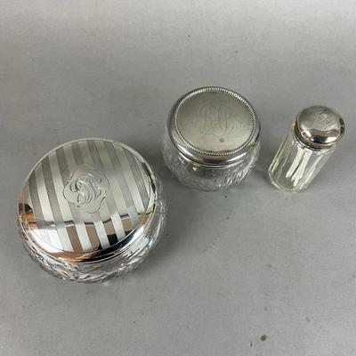 K623 Set Of Three Cut Crystal Sterling Lidded Dresser Jars