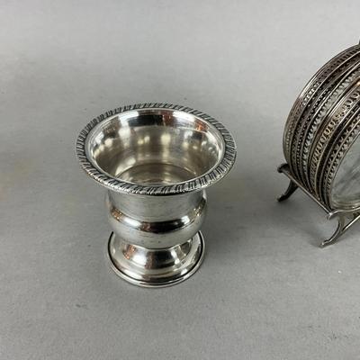 K631 Set Of Sterling Silver Glass Coasters Set With Toothpick Holder