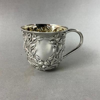 K632 Vintage Michael Galmer Sterling Silver Repousse Floral Style Baby Cup