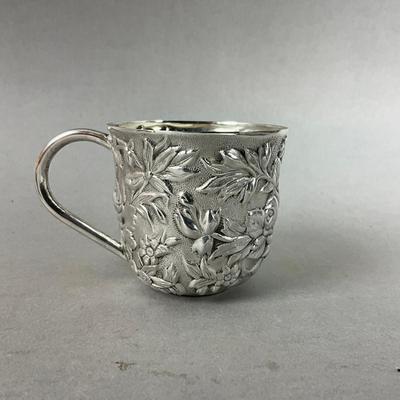 K632 Vintage Michael Galmer Sterling Silver Repousse Floral Style Baby Cup