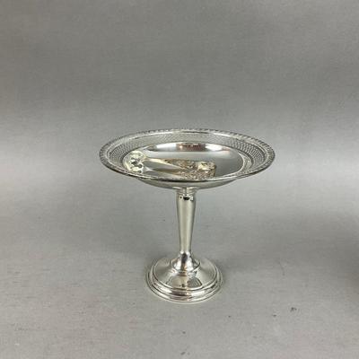 K639 Sterling Silver Weighted Pedestal Dish With Sterling Silver Tongs