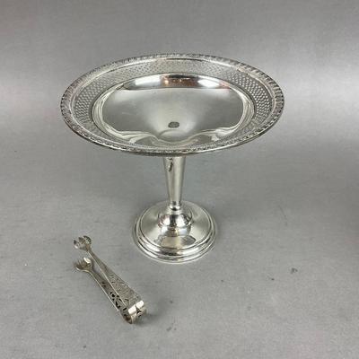 K639 Sterling Silver Weighted Pedestal Dish With Sterling Silver Tongs