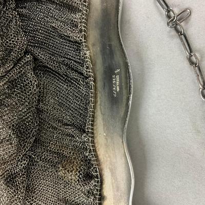 K640 Antique Sterling Silver Mesh Purse With Sapphire Clasp