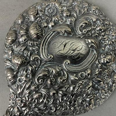 K641 Antique Sterling Silver Repousse Ladies Hand Mirror