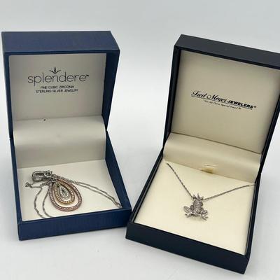 LOT 417: Cubic Zirconia Sterling 18" Necklace and Pendant and Crowned Frog Pendant on 18" Necklace