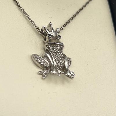 LOT 417: Cubic Zirconia Sterling 18" Necklace and Pendant and Crowned Frog Pendant on 18" Necklace