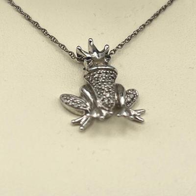 LOT 417: Cubic Zirconia Sterling 18" Necklace and Pendant and Crowned Frog Pendant on 18" Necklace