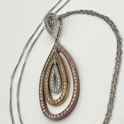 LOT 417: Cubic Zirconia Sterling 18" Necklace and Pendant and Crowned Frog Pendant on 18" Necklace