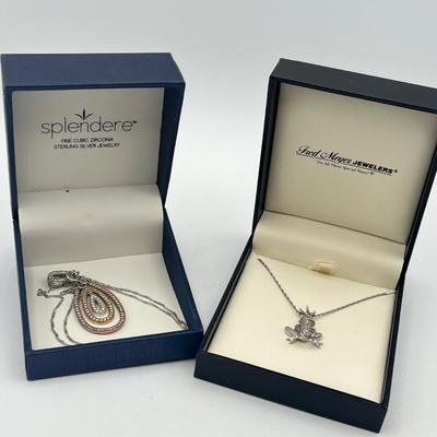 LOT 417: Cubic Zirconia Sterling 18" Necklace and Pendant and Crowned Frog Pendant on 18" Necklace