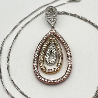 LOT 417: Cubic Zirconia Sterling 18" Necklace and Pendant and Crowned Frog Pendant on 18" Necklace